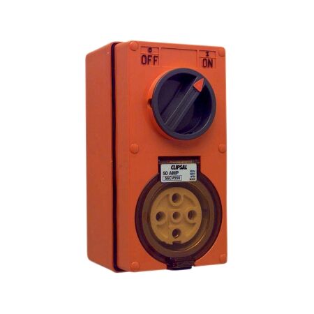 Clipsal - 56 Series, Switched Socket Outlet, 500V, 50A, 5 Round PIN, IP66, 3 Pole, Vertical - Grey