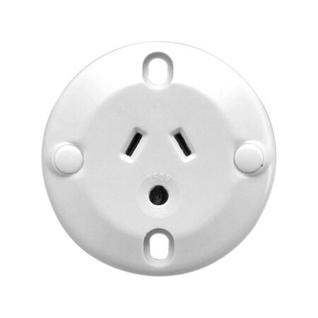 Standard Series, Single Socket Outlet, 250VAC, 10A, 3 PIN, Flush Mount, Round Earth Pin - White Electric