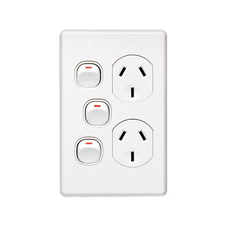 Classic C2000 Series, Switch Socket Outlet, Twin, 250V, 10A, Vertical, Removable Extra Switch - Black