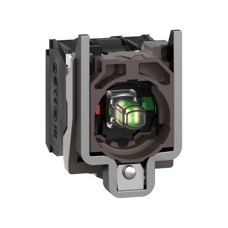 Harmony XB4, Complete body/contact assembly and light block, metal, universal LED, body/fixing collar, 1NO + 1NC, 24V AC DC