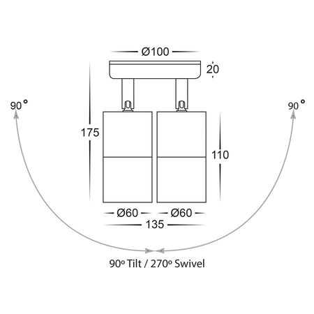 Tivah Solid Brass Graphite Coloured TRI Colour Double Adjustable Wall Pillar Lights