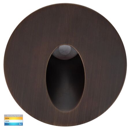 Reces Antique Brass Round TRI Colour Recessed LED Step Light