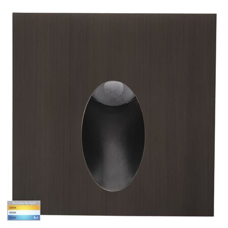 Reces Antique Brass Square TRI Colour Recessed LED Step Light