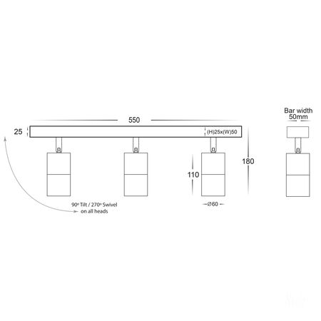 Tivah Black 3 Light TRI Colour Bar Light