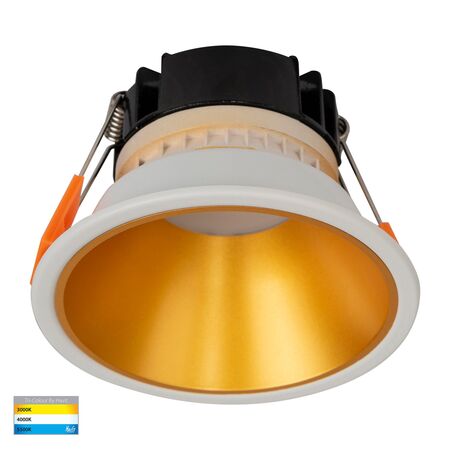 Gleam White with Gold Insert Tri Colour Fixed Deep LED Downlight