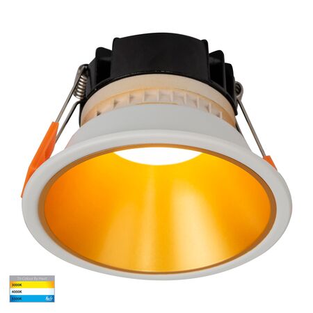 Gleam White with Gold Insert Tri Colour Fixed Deep LED Downlight