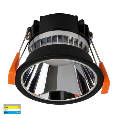 Gleam Black with Chrome Insert Tri Colour Fixed Deep LED Downlight