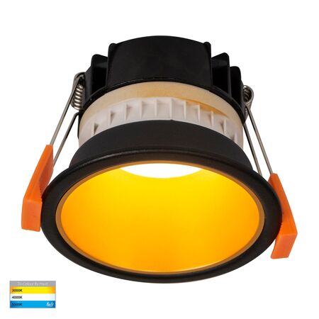 Gleam Black with Gold Insert Tri Colour Fixed Deep LED Downlight