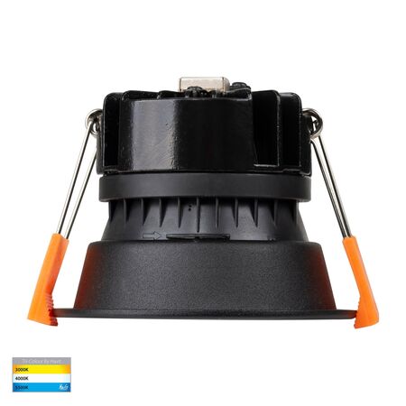 Gleam Black with Chrome Insert Tri Colour Fixed Deep LED Downlight
