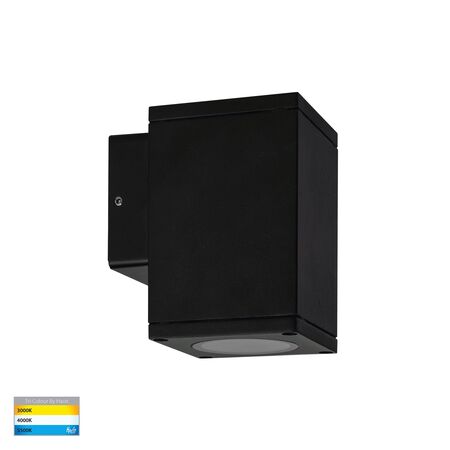 Quadru Square Black TRI Colour Fixed Down LED Wall Light