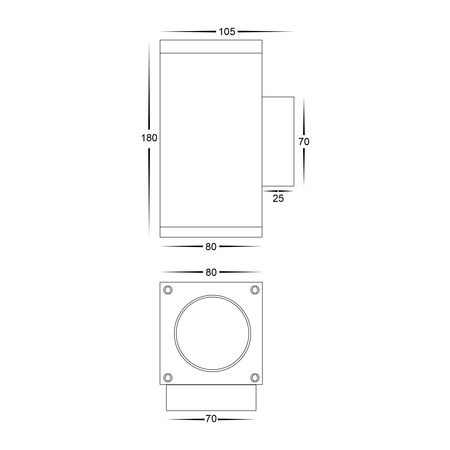 Quadru Square Black TRI Colour Up & Down LED Wall Light