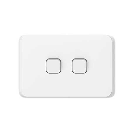 Clipsal Iconic, Flush Switch, Horizontal Mount, 2 Gang, 1-Way/2-Way, 230/240V 10AX - Vivid White