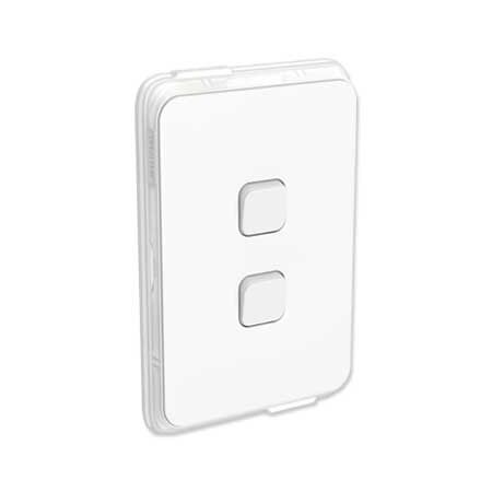 Clipsal Iconic, Switch, Vertical 2 Gang, 1/2 Way 10AX,230/240V, IP44 - Vivid White