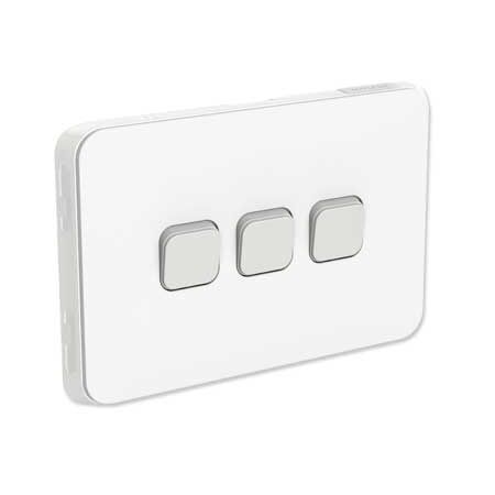 Clipsal Iconic, Flush Switch, Horizontal Mount, 3 Gang, 1-Way/2-Way, 230/240V 10AX - Vivid White