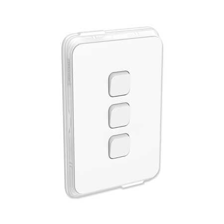 Clipsal Iconic, Switch, Vertical 3 Gang, 1/2 Way 10AX,230/240V, IP44 - Vivid White