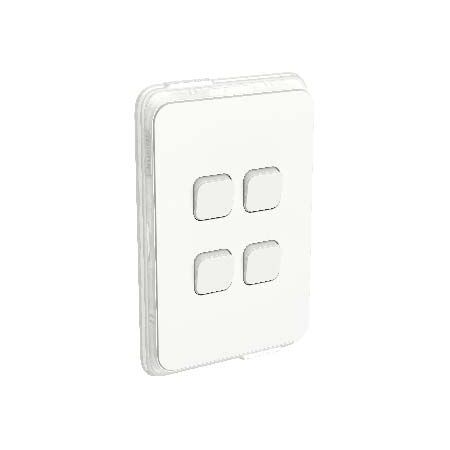 Clipsal Iconic, Switch, Vertical 4 Gang, 1/2 Way 10AX,230/240V, IP44 - Vivid White