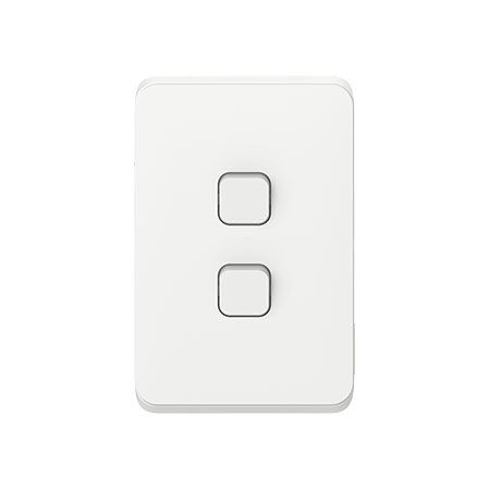 Clipsal Iconic, Flush Switch, 2 Gang, Vertical Mount, 1-Way/2-Way, 230/240V 10AX - Vivid White