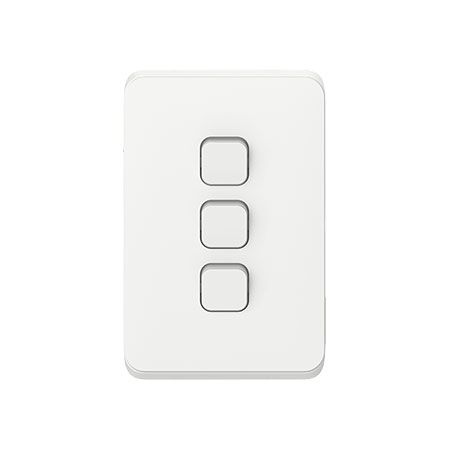 Clipsal Iconic, Flush Switch, 3 Gang, Vertical Mount, 1-Way/2-Way, 230/240V 10AX - Vivid White