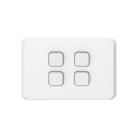 Clipsal Iconic, Flush Switch, Horizontal Mount, 4 Gang, 1-Way/2-Way, 230/240V 10AX - Vivid White