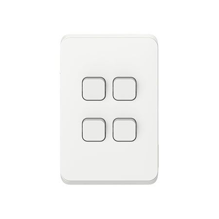 Clipsal Iconic, Flush Switch, 4 Gang, Vertical Mount, 1-Way/2-Way, 230/240V 10AX - Vivid White
