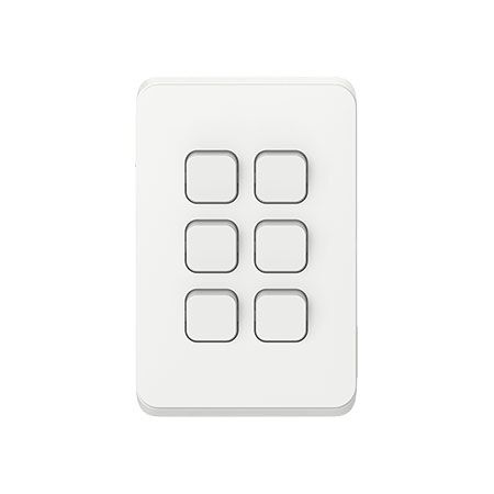 Clipsal Iconic, Flush Switch, Vertical Mount, 6 Gang, 1-Way/2-Way, 230/240V 10AX - Vivid White