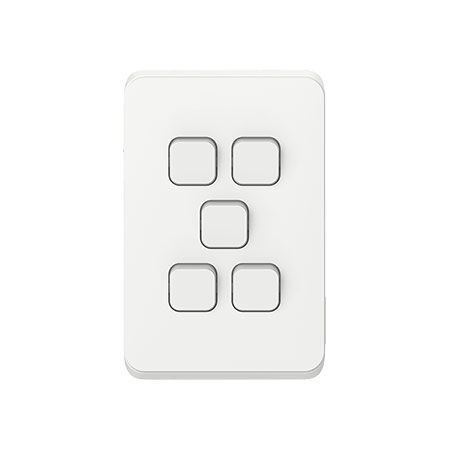 Clipsal Iconic, Switch Plate Skin, 5 Gang, Horizontal/Vertical Mount - Vivid White