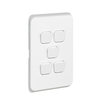 Clipsal Iconic, Switch Plate Skin, 5 Gang, Horizontal/Vertical Mount - Extra Vivid White