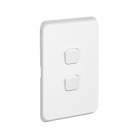 Clipsal Iconic, Switch Vertical, 2 Gang, 10AX,230/240V, Bulk Pack 50 - Extra Vivid White