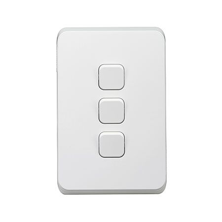 Clipsal Iconic, Switch Vertical, 3 Gang, 10AX,230/240V, Bulk Pack 40 - Extra Vivid White