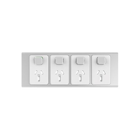 Clipsal Iconic, Styl Quad Power Point Skin, Horizontal Mount, 250V, 10A - Silver