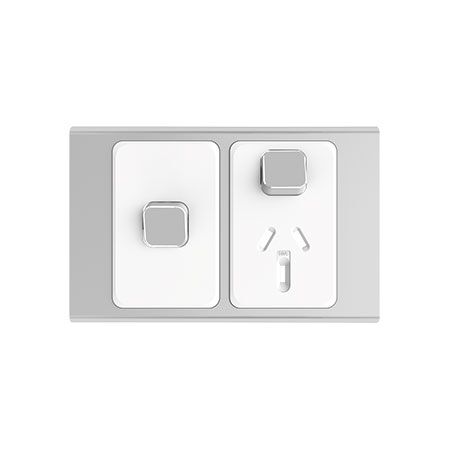 Clipsal Iconic, Styl Single Power Point Skin with 1 extra switch, Horizontal Mount, 250V, 10A - Silver