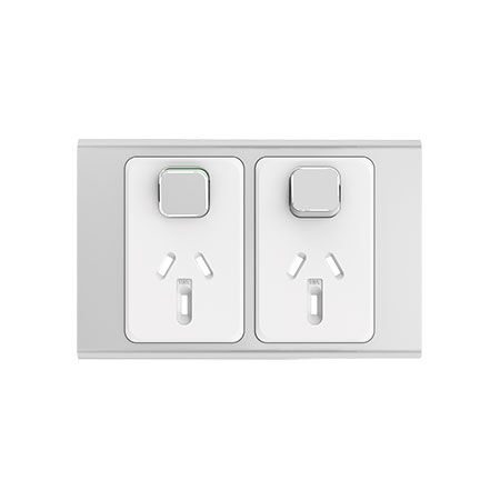 Clipsal Iconic, Styl Double Power Point Skin, Horizontal Mount, 250V, 10A - Silver