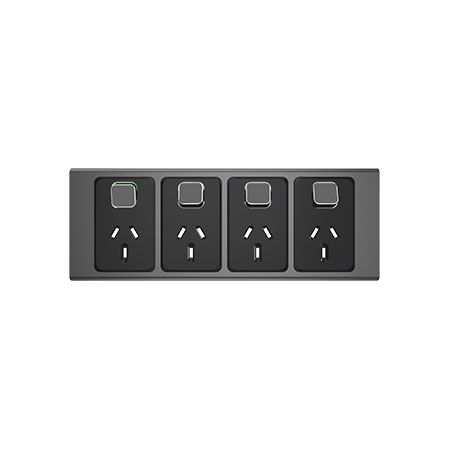Clipsal Iconic, Styl Quad Power Point Skin, Horizontal Mount, 250V, 10A - Silver Shadow