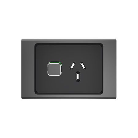 Clipsal Iconic, Styl Single Power Point Skin, Horizontal Mount, 250V, 10A - Silver Shadow