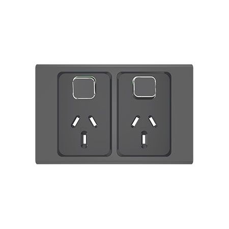 Clipsal Iconic, Styl Double Power Point Skin, Horizontal Mount, 250V, 10A - Silver Shadow