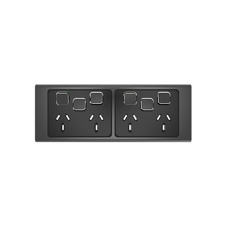 Clipsal Iconic, Styl Quad Power Point Skin with 2 extra switches, Horizontal Mount, 10A, 250V - Silver Shadow