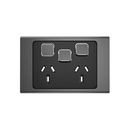 Clipsal Iconic, Styl Double Power Point Skin with 1 extra switch, Horizontal Mount, 250V, 10A - Silver Shadow