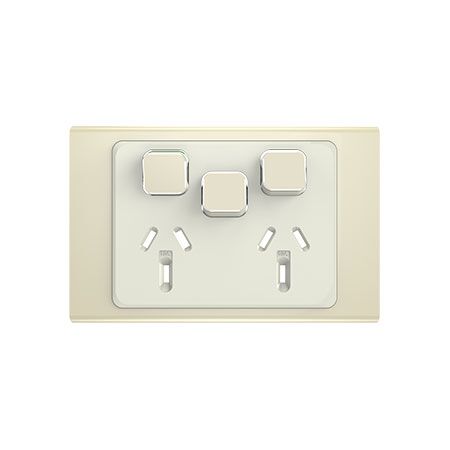Clipsal Iconic, Styl Double Power Point Skin with 1 extra switch, Horizontal Mount, 250V, 10A - Crowne