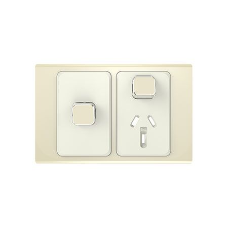 Clipsal Iconic, Styl Single Power Point Skin with 1 extra switch, Horizontal Mount, 250V, 10A - Crowne