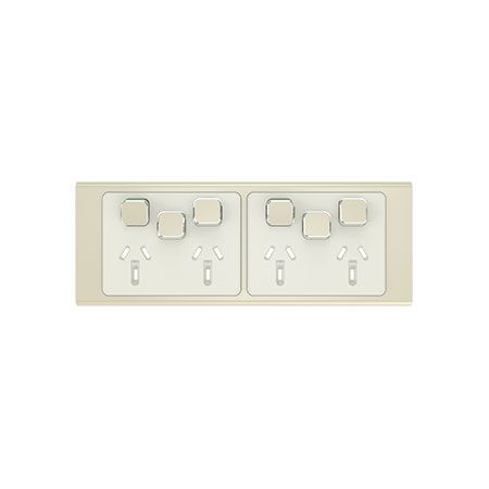 Clipsal Iconic, Styl Quad Power Point Skin with 2 extra switches, Horizontal Mount, 10A, 250V - Crowne