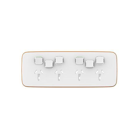 Clipsal Iconic, Essence Quad Power Point Skin with 2 extra switches, Horizontal Mount, 250V, 10A, Clip-On - Arctic White