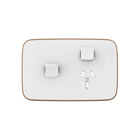 Clipsal Iconic, Essence Single Power Point Skin with 1 extra switch, Horizontal Mount, 250V, 10A, Clip-On - Arctic White