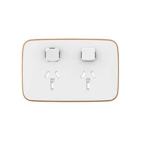 Clipsal Iconic, Essence Double Power Point Skin, Horizontal Mount, 250V, 10A, Clip-On - Arctic White