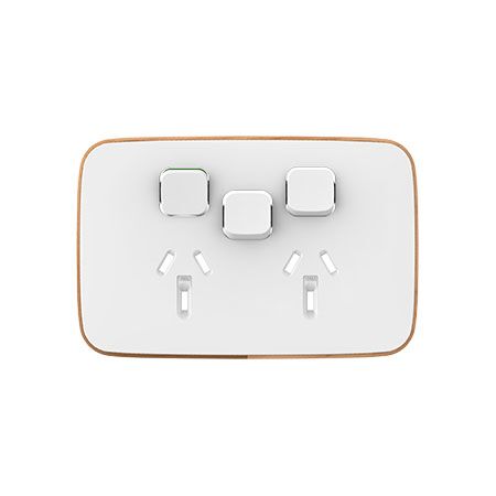 Clipsal Iconic, Essence Double Power Point Skin with 1 Extra Switch, Horizontal Mount, 250V, 10A, Clip-On - Arctic White