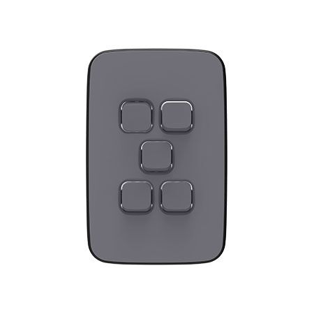 Clipsal Iconic, Essence Switch Plate Skin, 5 Gang, Vertical/Horizontal, Clip-On - Ash Grey
