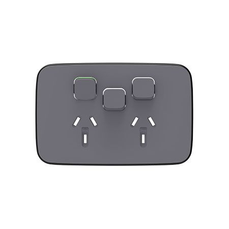 Clipsal Iconic, Essence Double Power Point Skin with 1 Extra Switch, Horizontal Mount, 250V, 10A, Clip-On - Ash Grey