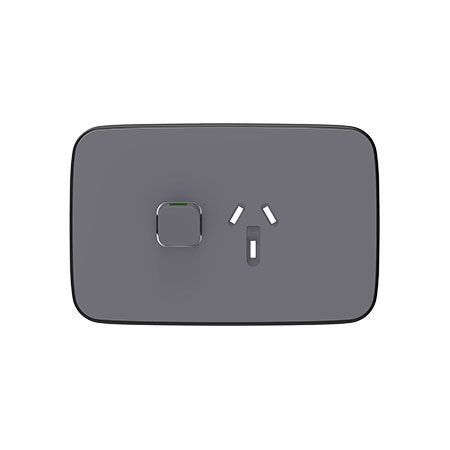 Clipsal Iconic, Essence Single Power Point Skin, Horizontal Mount, 250V, 10A, Clip-On - Ash Grey