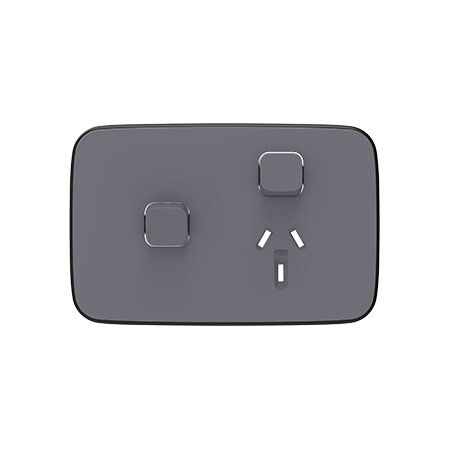 Clipsal Iconic, Essence Single Power Point Skin with 1 extra switch, Horizontal Mount, 250V, 10A, Clip-On - Ash Grey