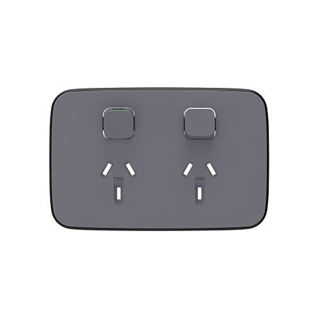 Clipsal Iconic, Essence Double Power Point Skin, Horizontal Mount, 250V, 10A, Clip-On - Ash Grey