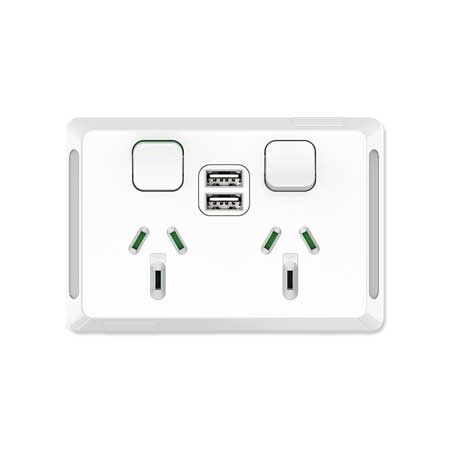 Pro Series, Twin Power Point, Horizontal Mount,1Ex2USBCHRG, Type A+A, 10A, 250V - Extra Vivid White
